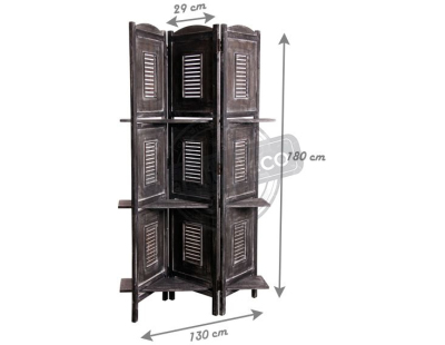 Paravent avec étagères en bois vieilli