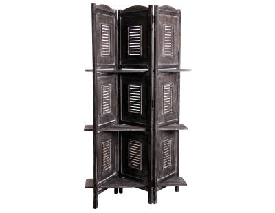 Paravent avec étagères en bois vieilli