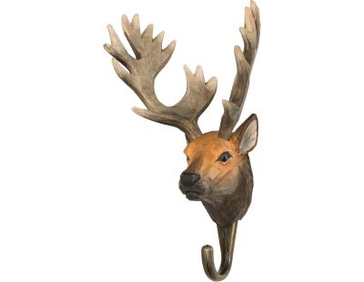 Patère animal en bois sculpté à la main et métal (Cerf)
