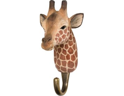 Patère animal en bois sculpté à la main et métal (Girafe)