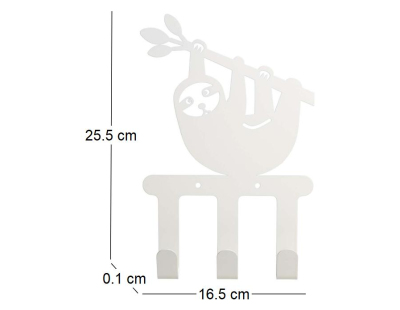 Patère enfant en métal 3 crochets paresseux blanc