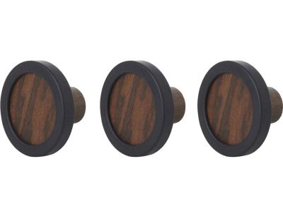 Patère ronde noyer et caoutchouc Hub (Lot de 3)