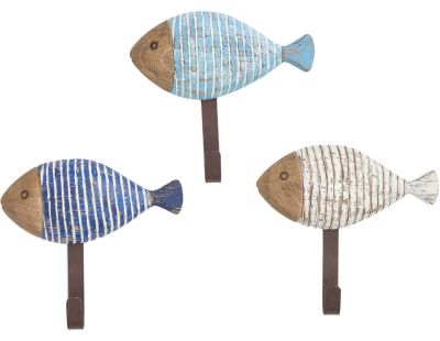 Patères en bois et métal Poissons (Lot de 3)