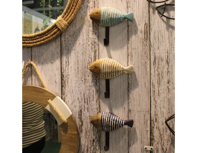 Patères en bois et métal Poissons (Lot de 3)