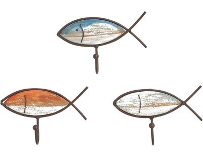 Patères en bois et métal Poissons colorés (Lot de 3)