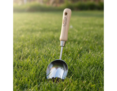 Pelle à terreau et compost en acier inoxydable et bois de frêne