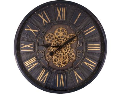 Pendule en fer vitrée avec rouages 70 cm