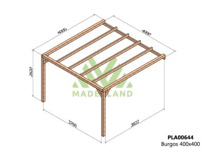 Pergola accolée en bois lamellé-collé Burgos (400 x 400 cm)