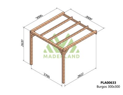 Pergola accolée en bois lamellé-collé Burgos (300 x 300 cm)
