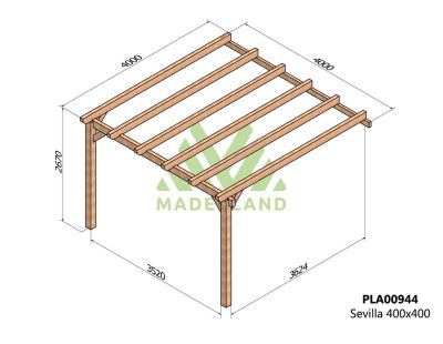 Pergola accolée en bois lamellé-collé Sevilla (400 x 400 cm)