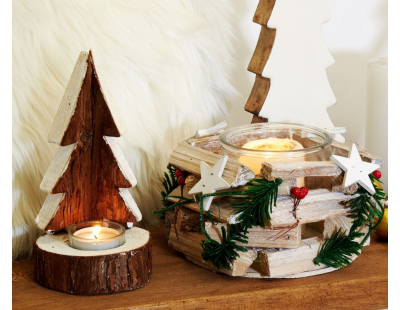 Photophore Noël en bois et verre