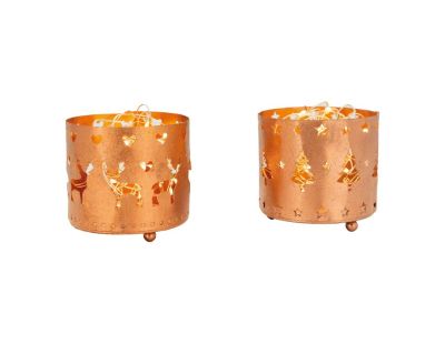 Photophore de Noël rond en métal cuivré (Lot de 12)