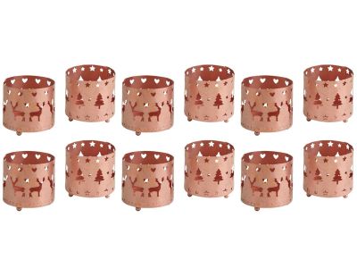 Photophore de Noël rond en métal cuivré (Lot de 12)