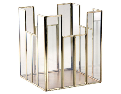 Photophore carré en laiton et verre 19x19cm