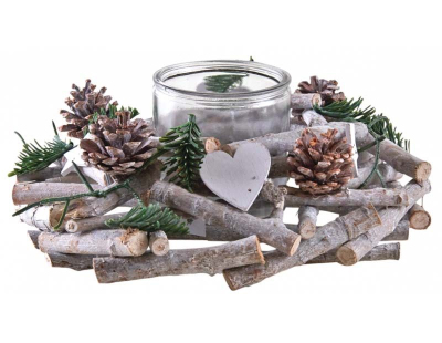 Photophore couronne de Noël en bois et verre