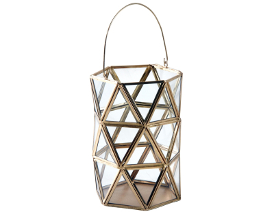 Photophore hexagonal en verre et laiton