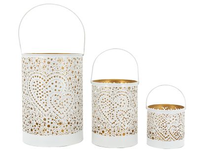 Photophore en métal laqué blanc Coeur (lot de 3 Rondes)