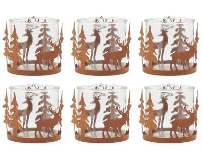 Photophore en métal effet rouillé Cerf (Lot de 6)