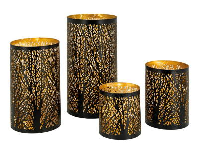 Photophores cylindriques noir et or (Lot de 4)