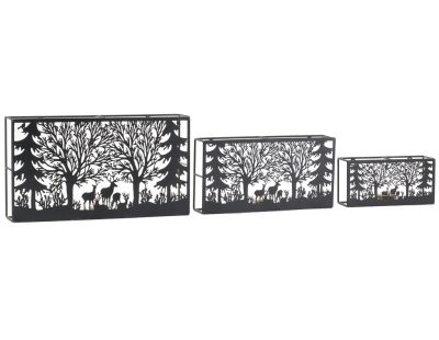 Photophores en métal Cerf rectangulaires (lot de 3) (Noir)
