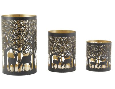 Photophores en métal Cerfs (Lot de 3)