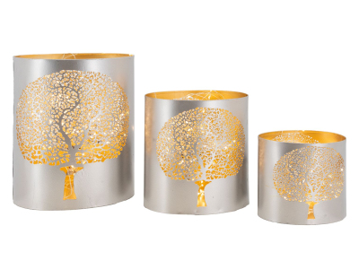 Photophores en métal gris Arbre de vie (Lot de 3)