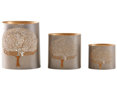 Photophores en métal gris Arbre de vie (Lot de 3)