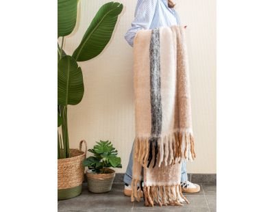 Plaid acrylique Alice (Brun, beige et blanc)