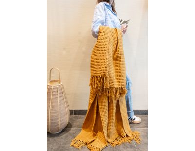 Plaid 100% coton 130 x 170 cm (Moutarde)