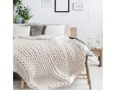 Plaid grosses mailles Chunky 120 x 150 cm (Blanc)