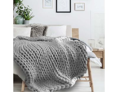 Plaid grosses mailles Chunky 120 x 150 cm (Gris)