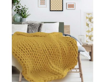 Plaid grosses mailles Chunky 120 x 150 cm (Jaune)
