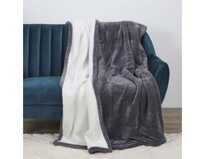 Plaid sherpa effet nid d'abeille 180x220 cm (Gris foncé)