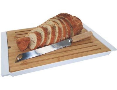 Planche à pain en bambou 38x27 cm avec couteau (Blanc)