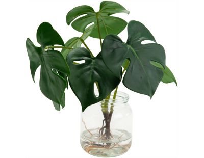 Plante artificielle pot en verre Monstera 27 cm