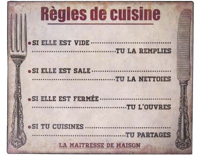 Plaque Règles de cuisine