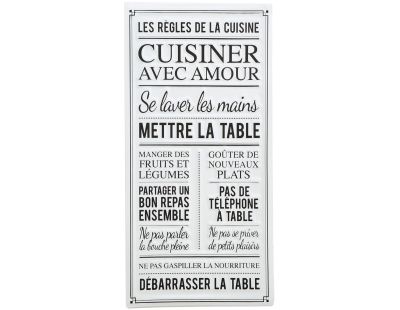 Plaque décorative en métal Les règles de la cuisine 30x60 cm