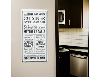 Plaque décorative en métal Les règles de la cuisine 30x60 cm