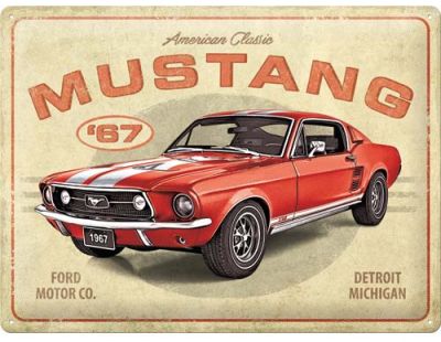 Plaque décorative en métal en relief 40 x 30 cm (Ford Mustang GT 1967)