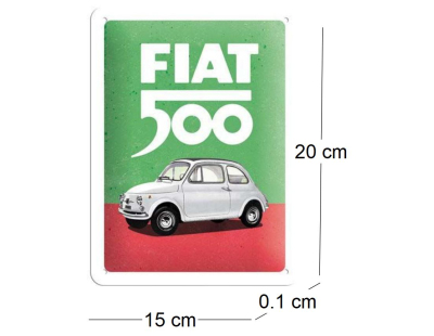 Plaque décorative en métal en relief 20 x 15 cm (Fiat 500 - Italian Colours)