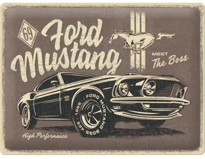 Plaque décorative en métal en relief 40 x 30 cm (Ford Mustang - The Boss)