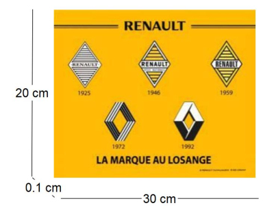 Plaque décorative en métal en relief 30 x 20 cm (Renault Logos)