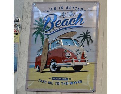 Plaque décorative en métal en relief 30 x 20 cm (Van VW  - Beach)