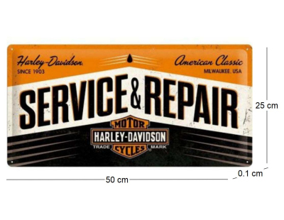 Plaque décorative en métal en relief 50 x 25 cm (Harley Davidson Service et Repair)