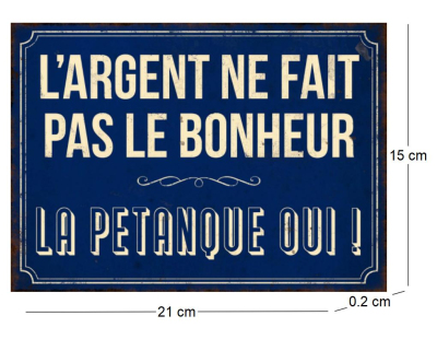 Plaque en métal humour 21 x 15 cm (Bonheur pétanque)