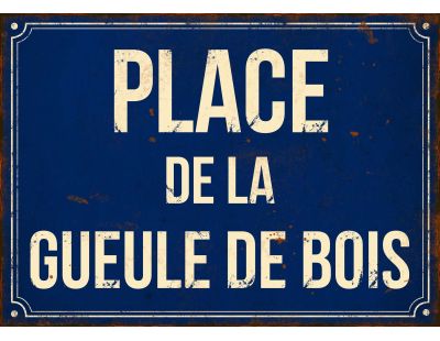 Plaque en métal humour 21 x 15 cm (Place de la gueule de bois)