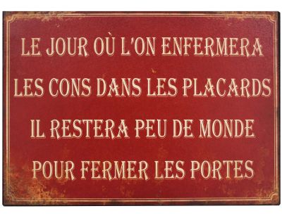 Plaque en métal humour 21 x 15 cm (Le jour où l'on enfermera…)