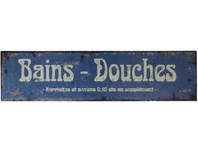Plaque publicitaire Bains-douches bleue antique