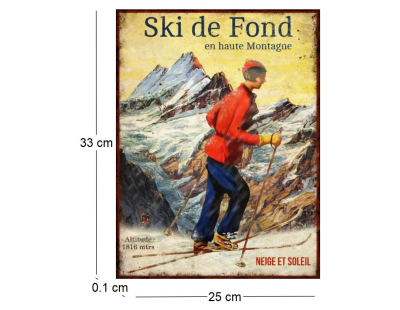 Plaque vintage sports d'hiver en métal 25 x 33 cm (Ski de fond)