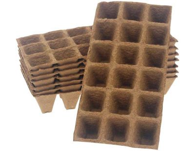 Plaques de 18 pots carrés biodégradables 5 cm (Lot de 8)